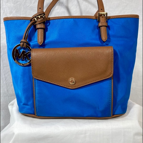Michael Kors Handbags - Michael Kors Jet Set Nylon Tote Bag Blue and Brown
